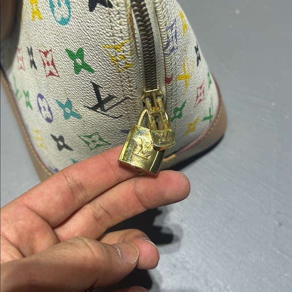 White with Colorful Monogram Pattern Purse Bag with Handles and Shoulder Strap - Picture 13 of 16